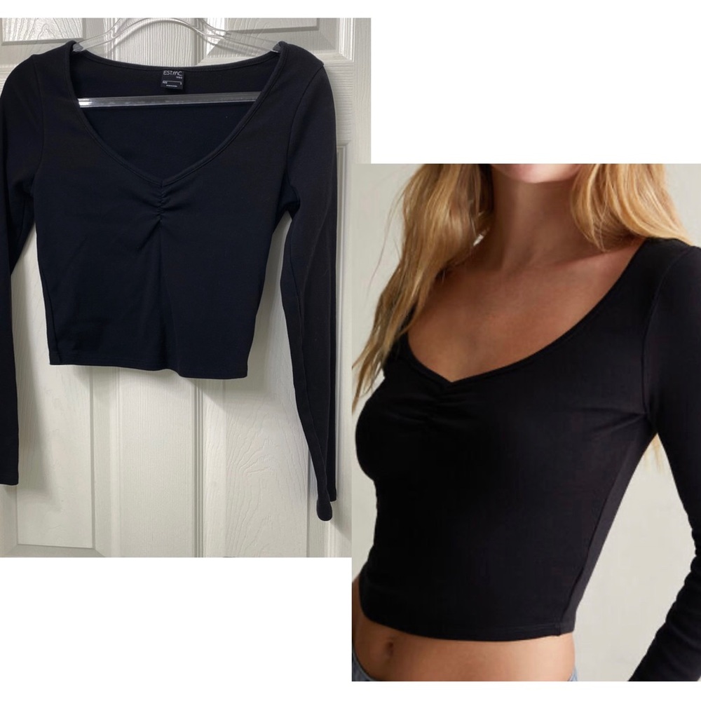 PacSun Long Sleeve Crop Top Tee Black Long Sleeve Size Small
